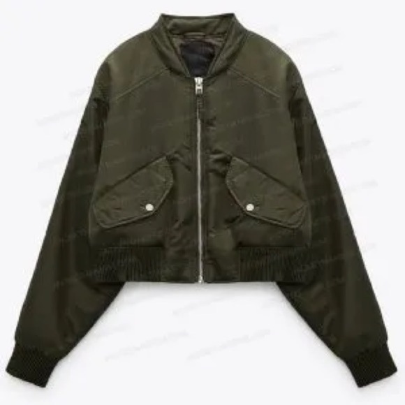 Zara Women's Dark Green Bomber Jacket - Picture 1 of 10